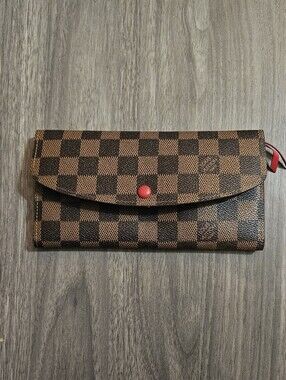 Damier Ebene Wallet with Red Snap